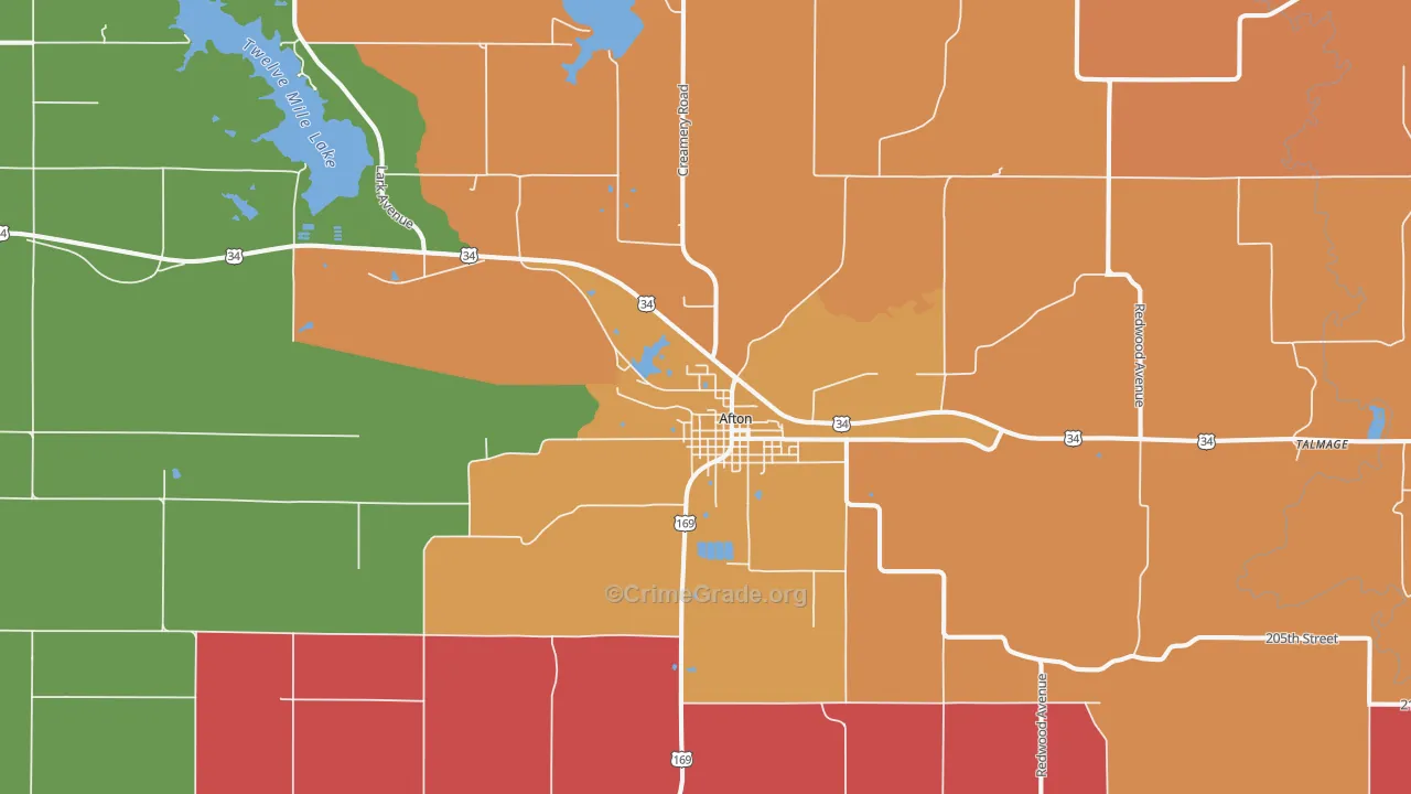 Afton, IA Map of Murder Rates