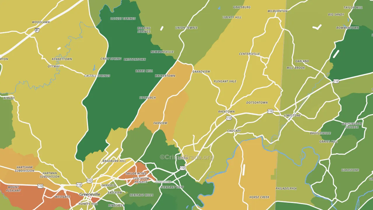 Afton, TN Map of Murder Rates