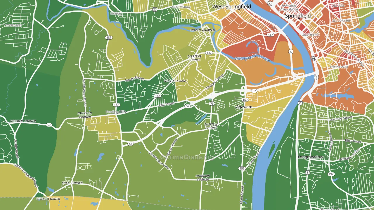Agawam Town, MA Map of Murder Rates