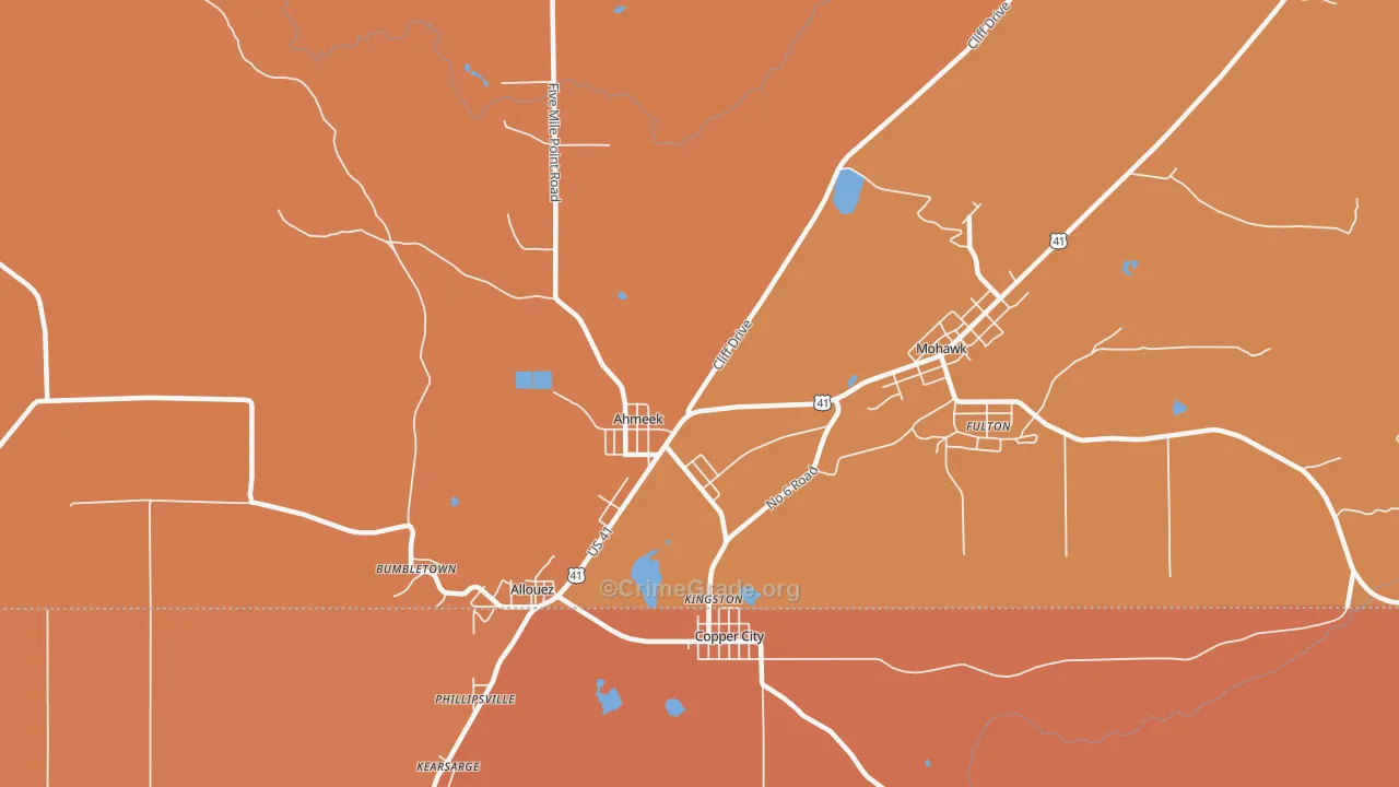 Ahmeek, MI Map of Murder Rates