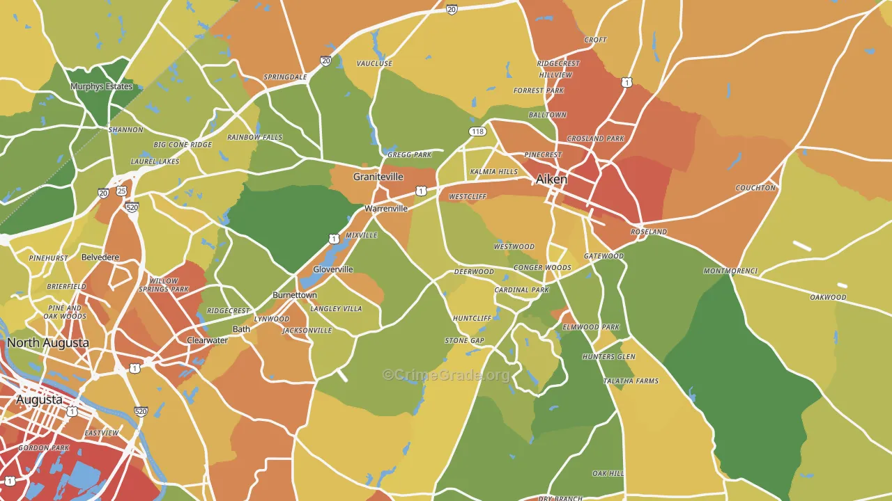 Aiken County, SC Map of Murder Rates