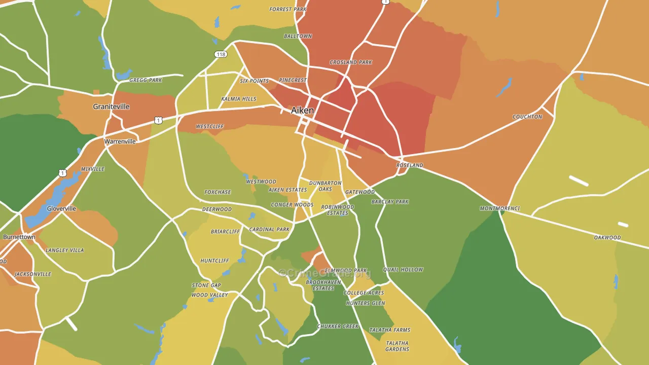 Aiken, SC Map of Murder Rates
