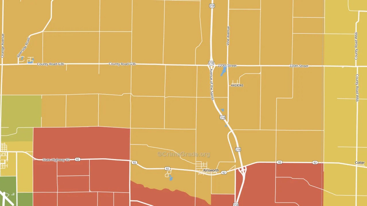 Ainsworth, IA Map of Murder Rates