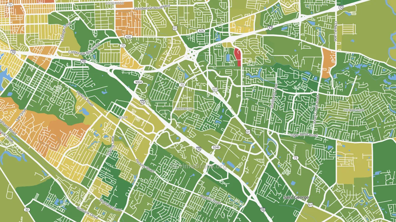 Airline-Jefferson, Baton Rouge, LA Map of Murder Rates