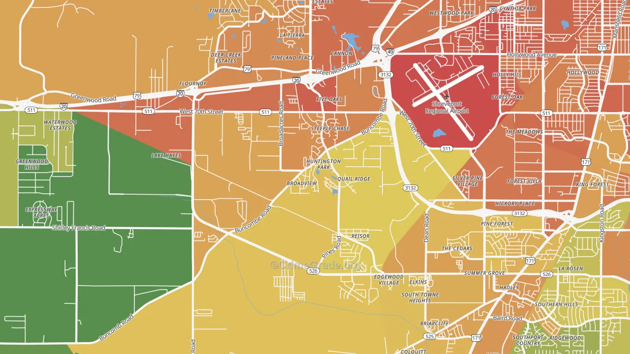 Airport-Pines Road, Shreveport, LA Map of Murder Rates