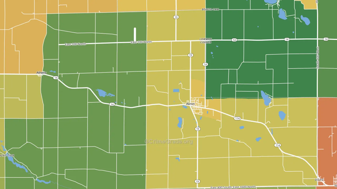 Akron, IN Map of Murder Rates