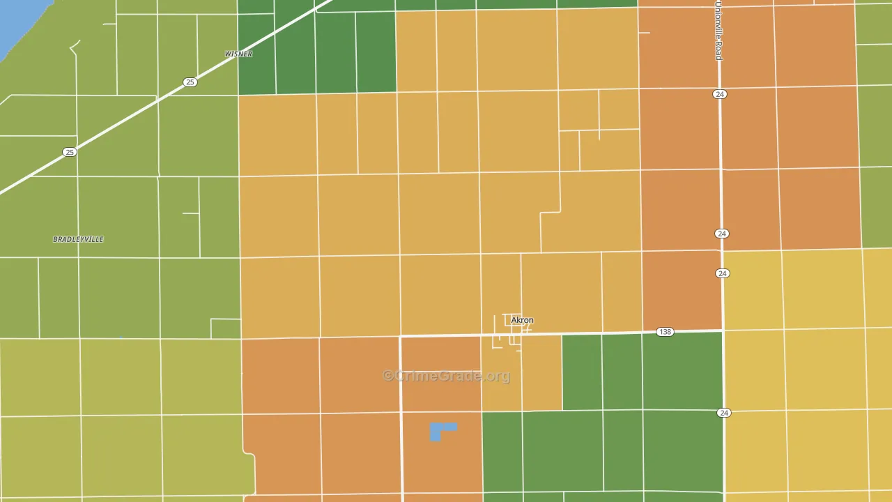 Akron, MI Map of Murder Rates