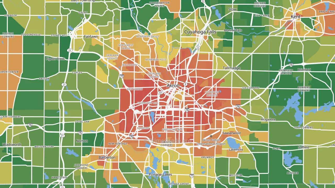 Akron, OH Map of Murder Rates