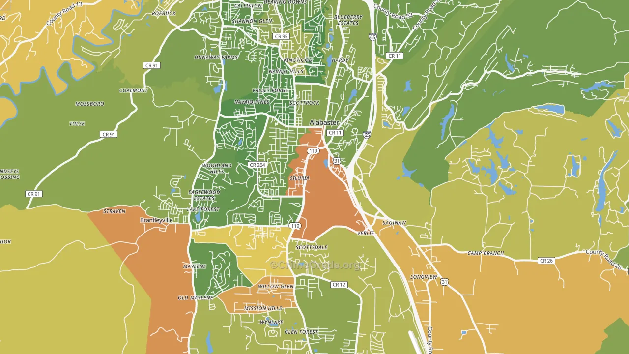 Alabaster, AL Map of Murder Rates