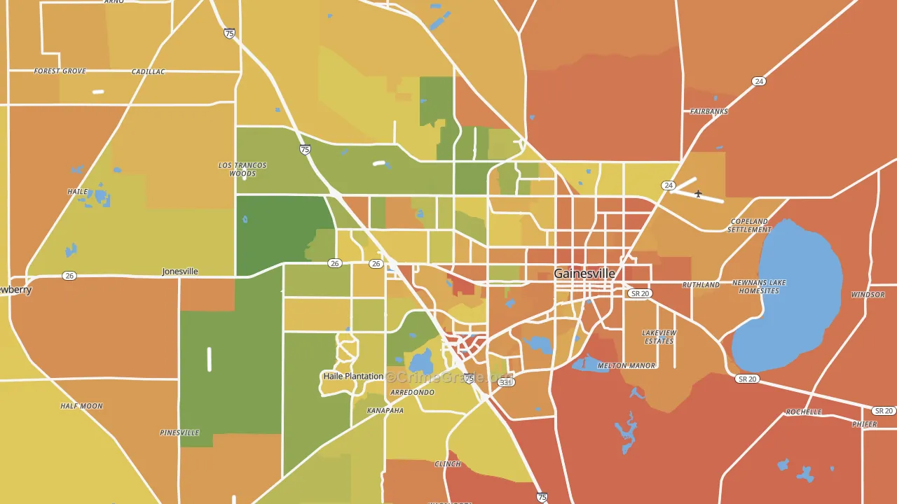 Alachua County, FL Map of Murder Rates