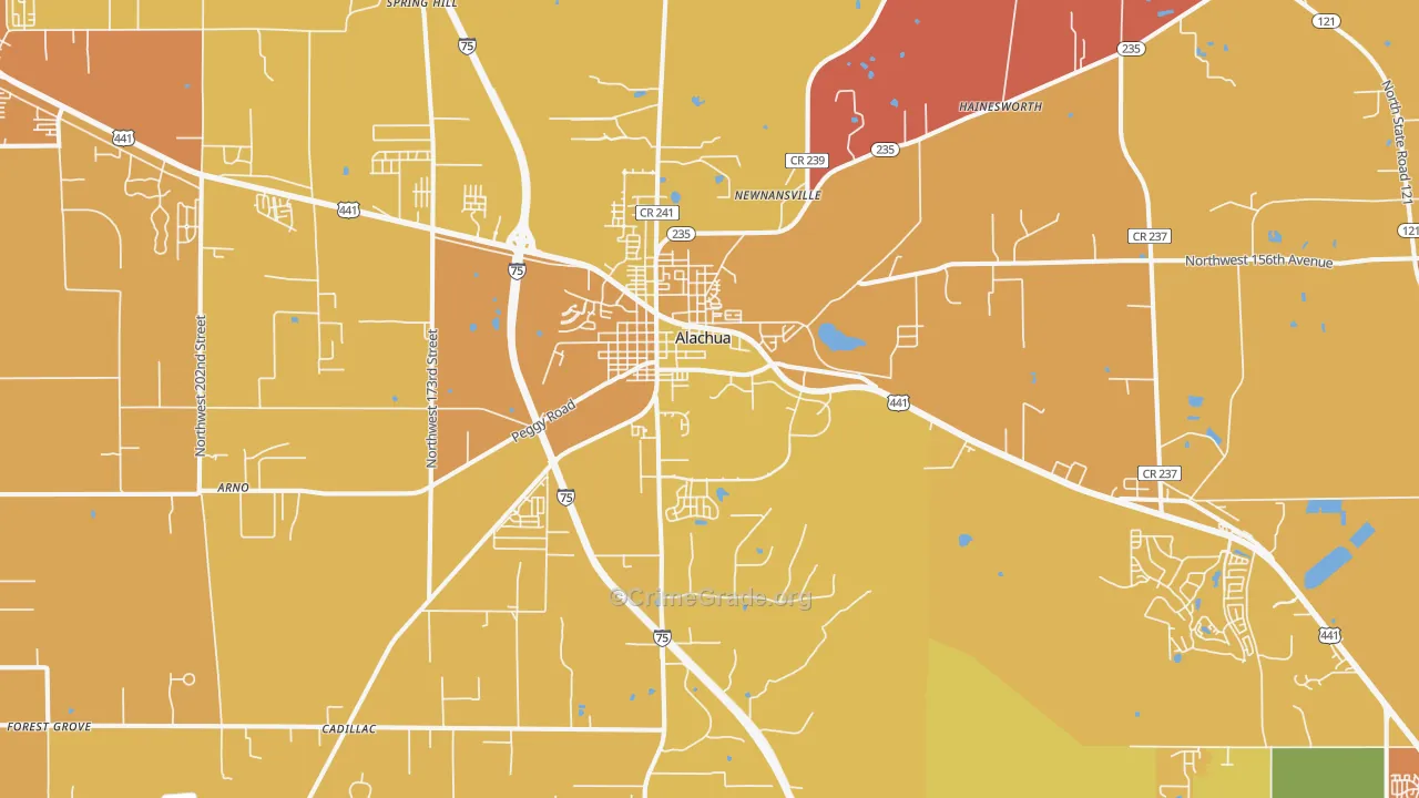 Alachua, FL Map of Murder Rates