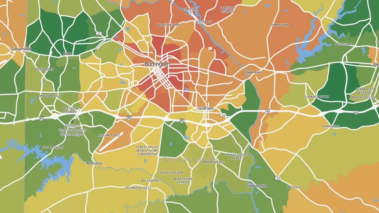 Alamance County, NC Map of Murder Rates