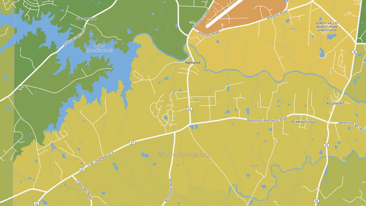 Alamance, NC Map of Murder Rates