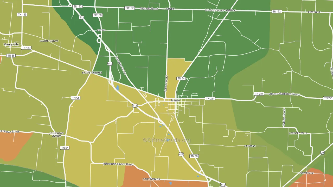 Alamo, TN Map of Murder Rates