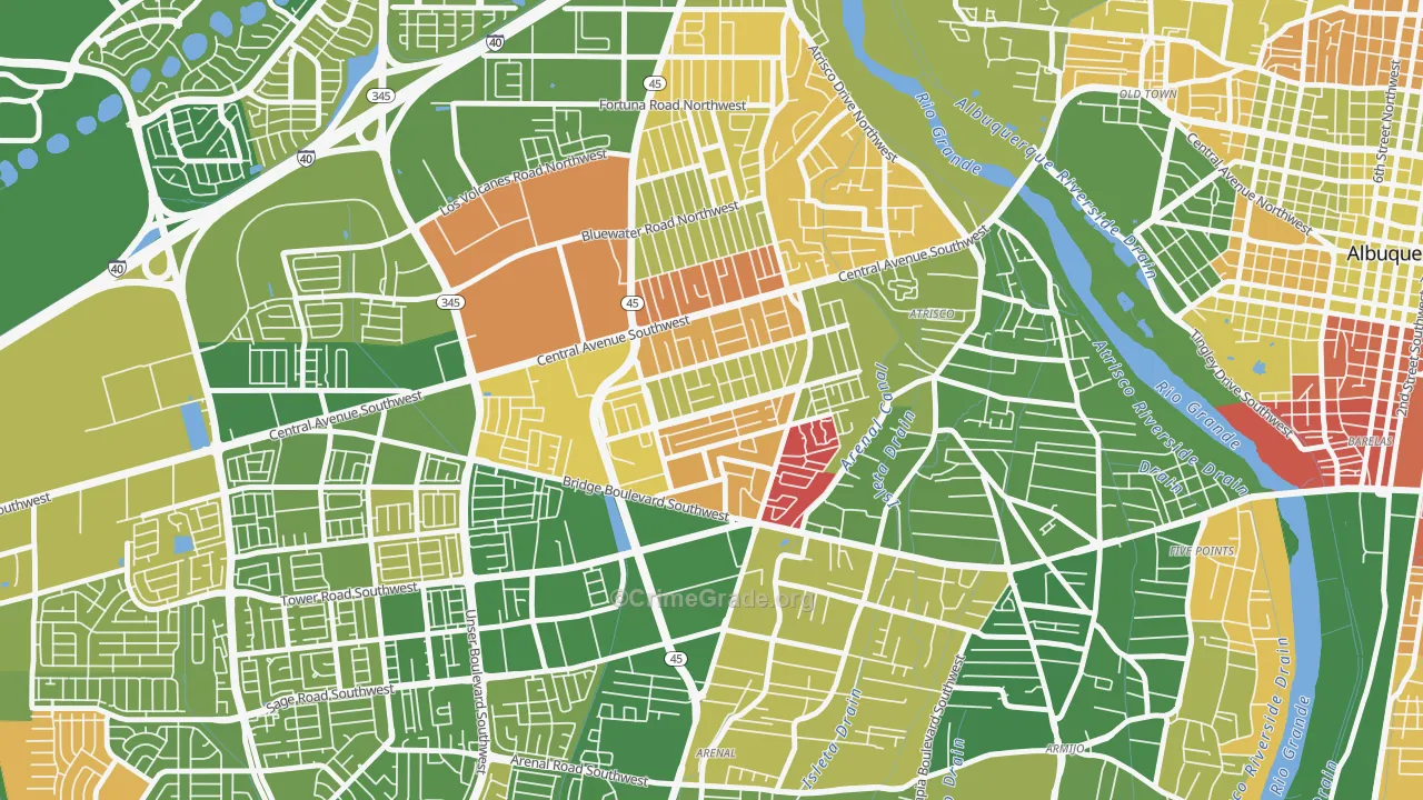 Alamosa, Albuquerque, NM Map of Murder Rates