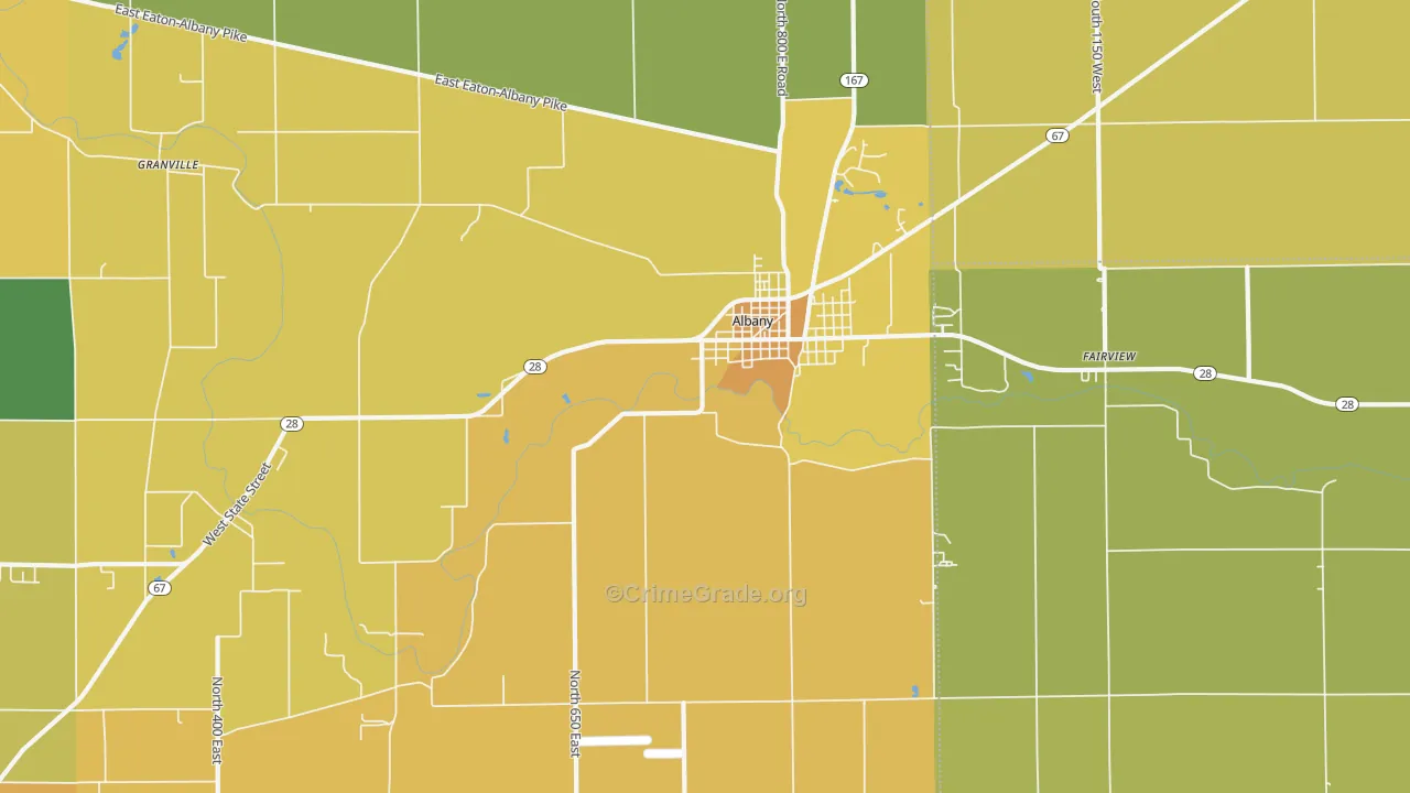 Albany, IN Map of Murder Rates