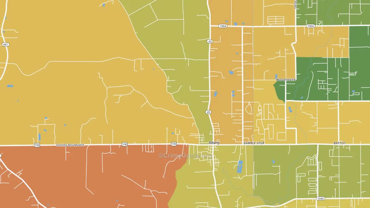 Albany, LA Map of Murder Rates