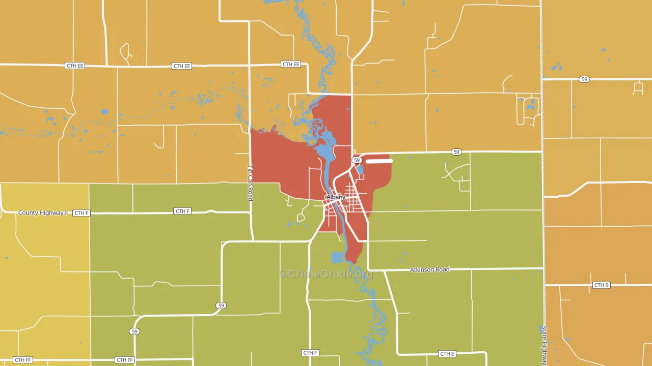 Albany, WI Map of Murder Rates
