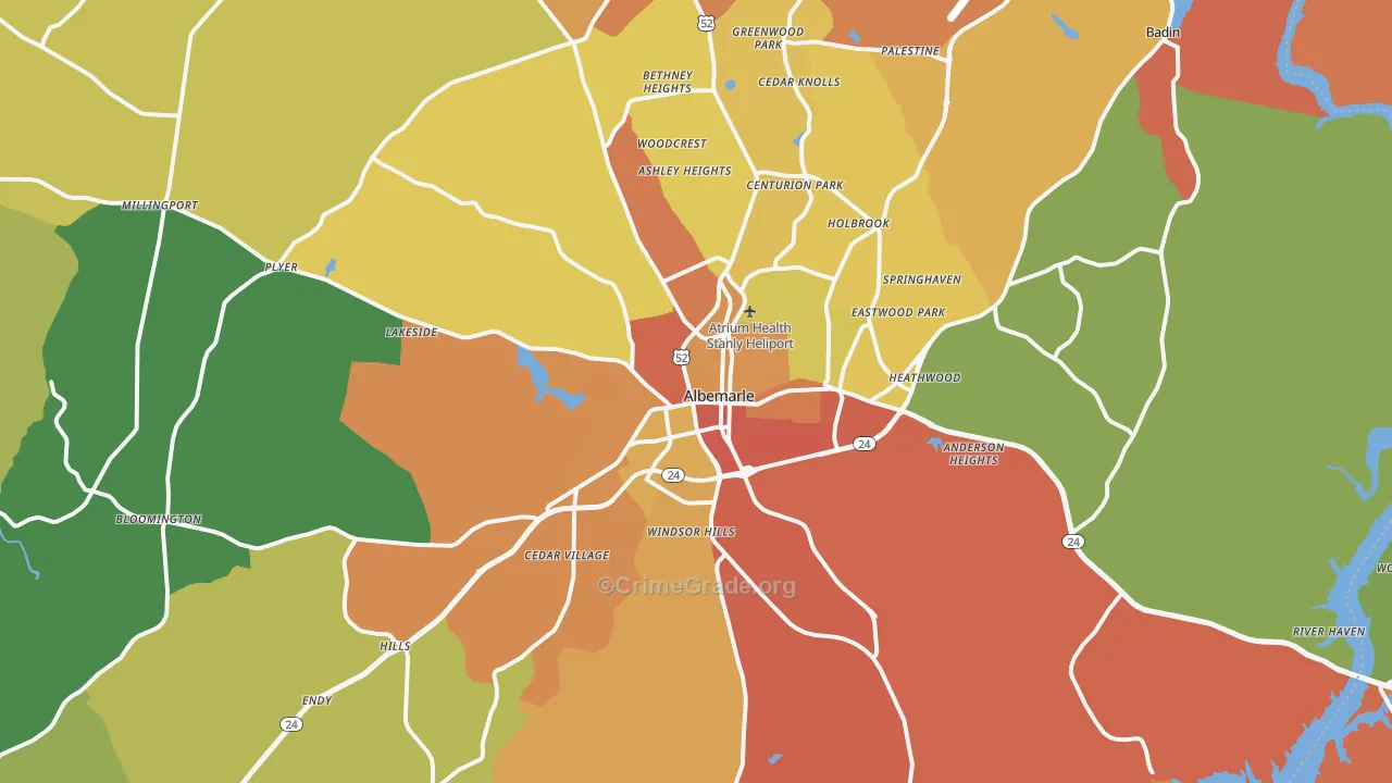 Albemarle, NC Map of Murder Rates