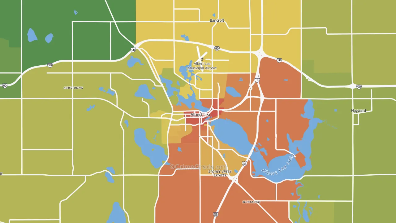 Albert Lea, MN Map of Murder Rates