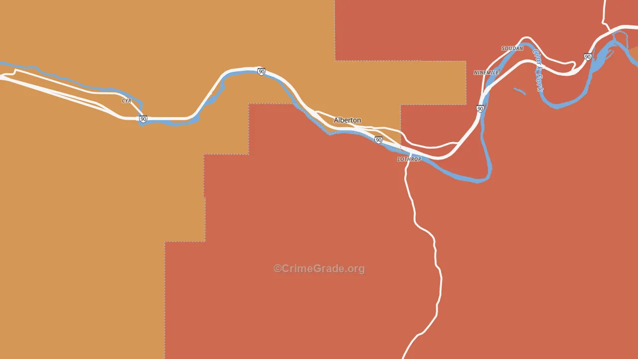 Alberton, MT Map of Murder Rates