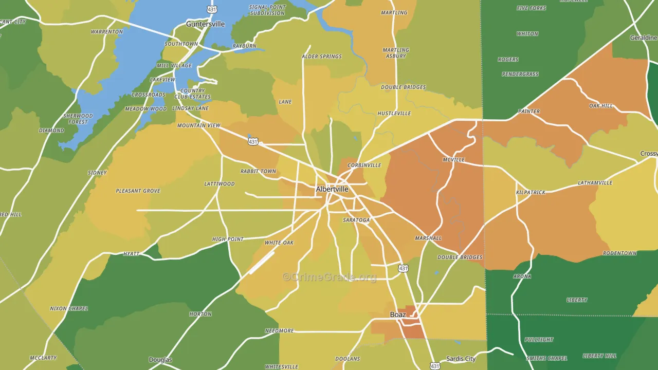 Albertville, AL Map of Murder Rates