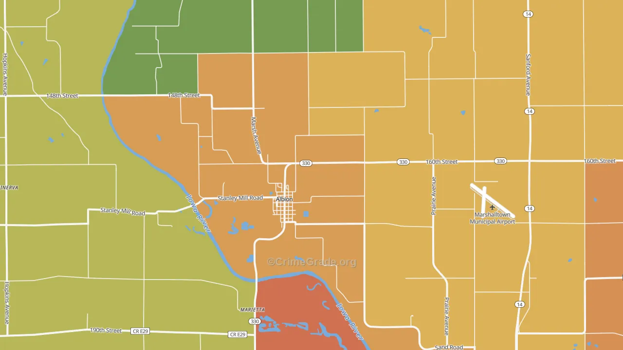 Albion, IA Map of Murder Rates