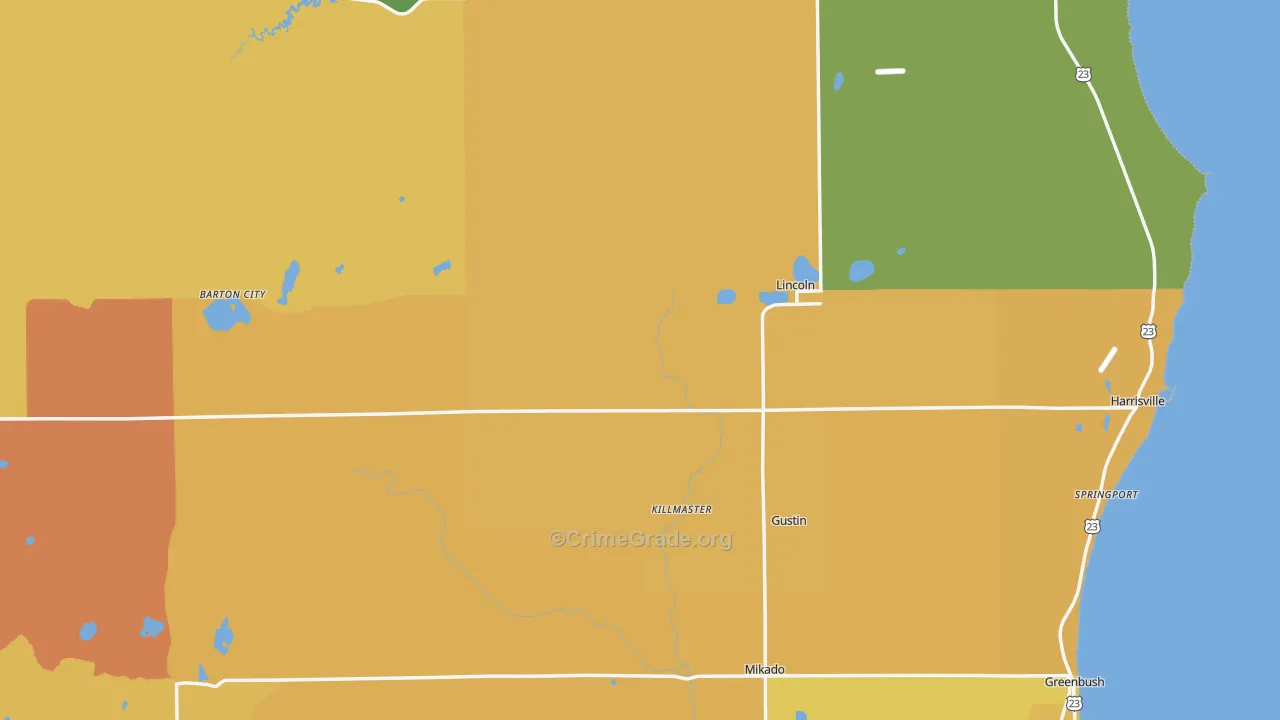 Alcona County, MI Map of Murder Rates