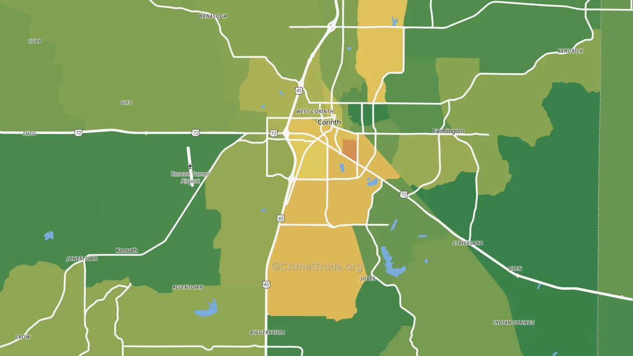 Alcorn County, MS Map of Murder Rates