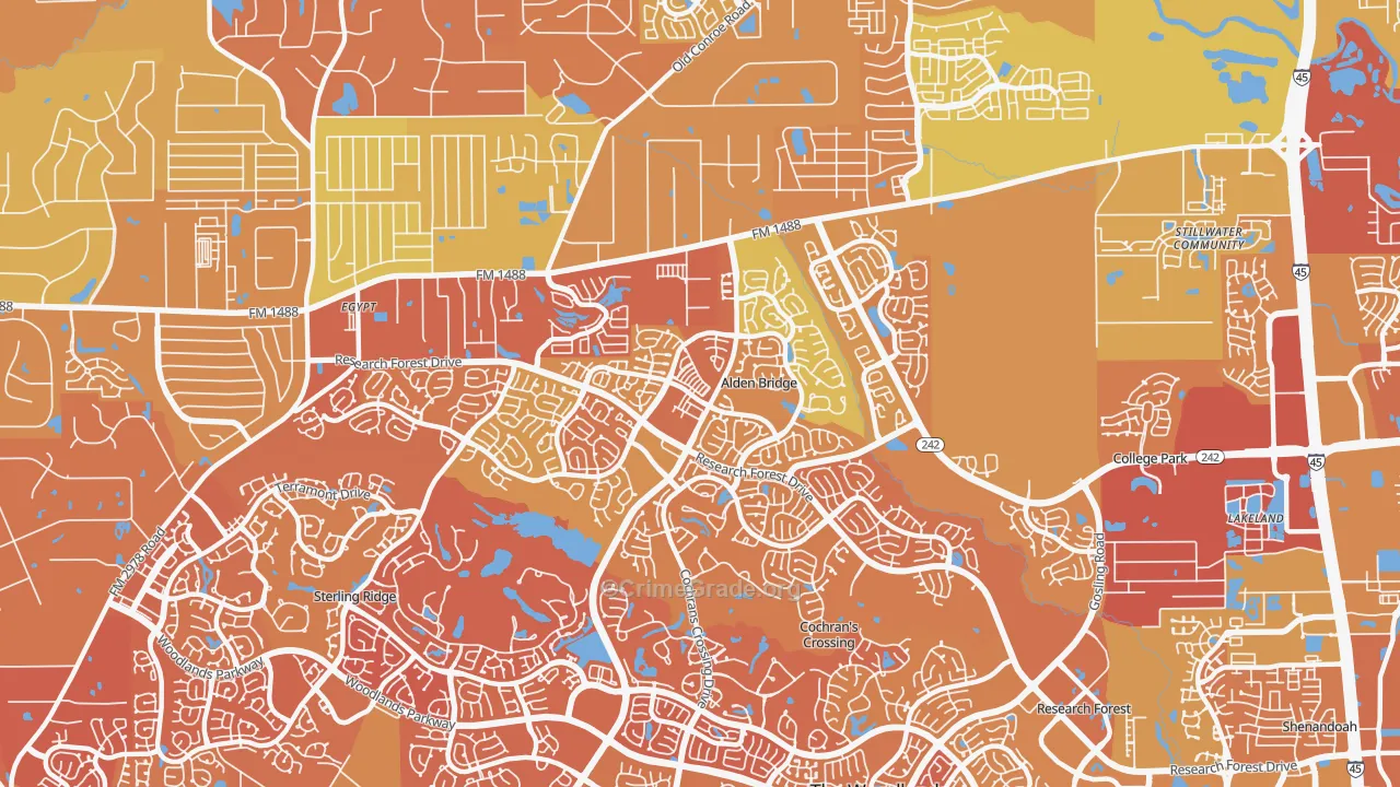 Alden Bridge, The Woodlands, TX Map of Murder Rates