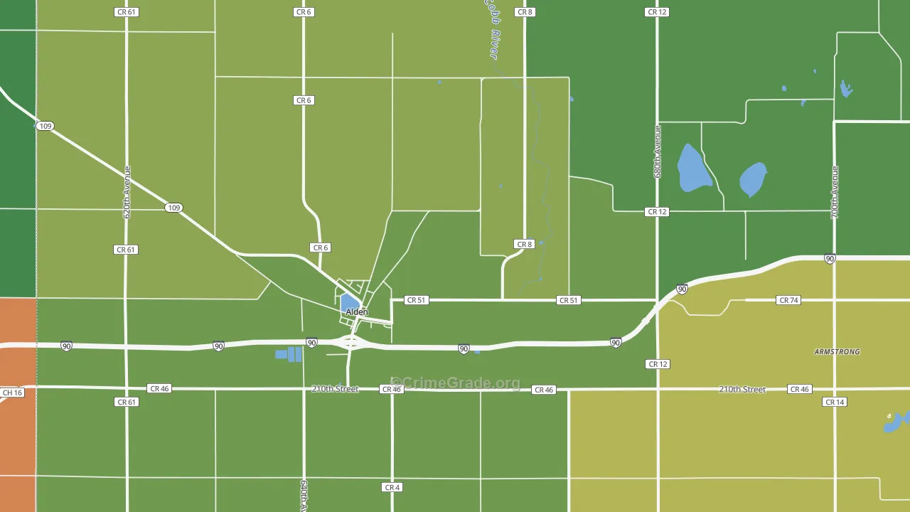 Alden, MN Map of Murder Rates