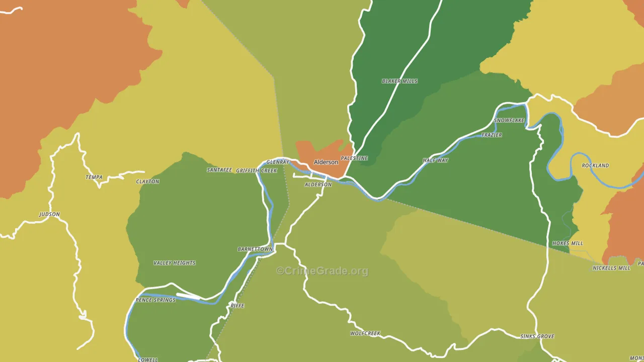 Alderson, WV Map of Murder Rates