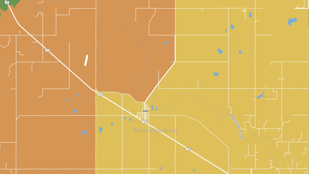 Alex, OK Map of Murder Rates