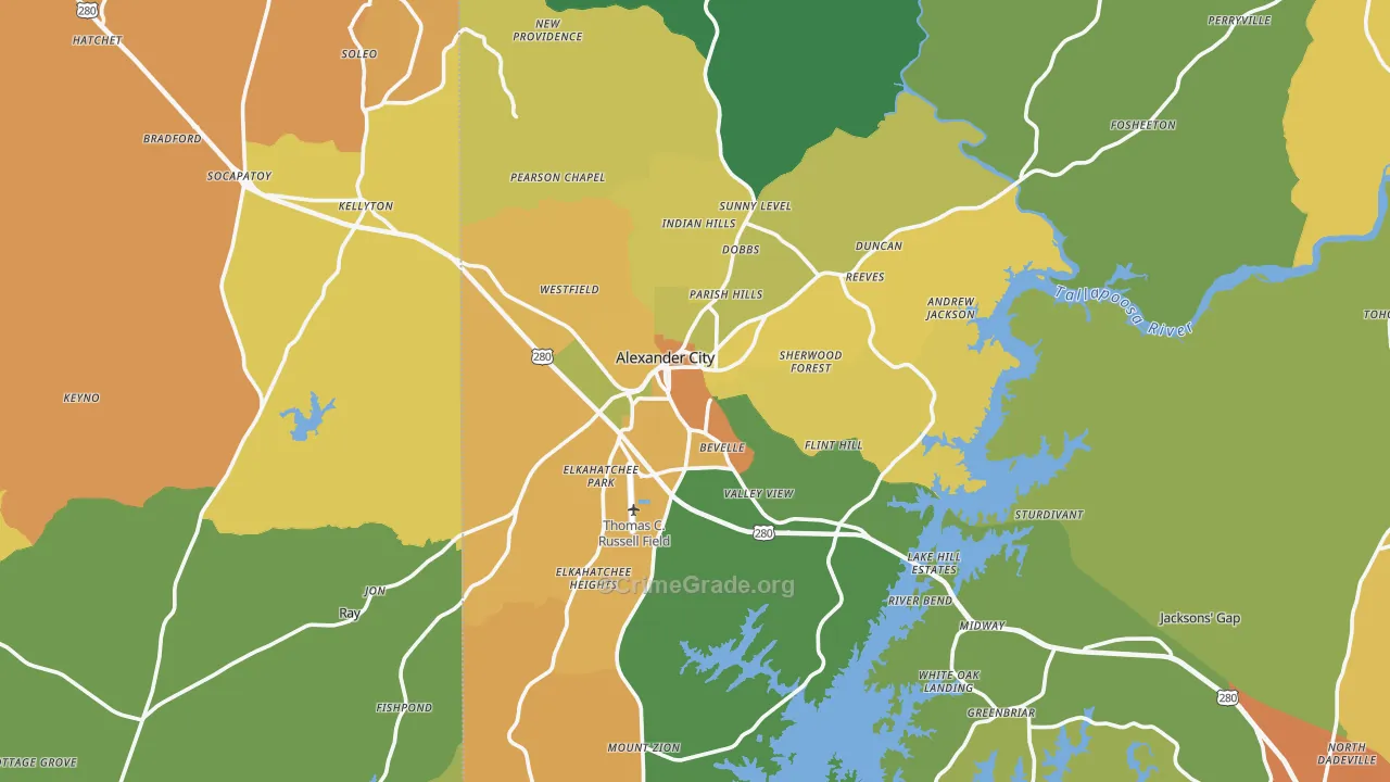 Alexander City, AL Map of Murder Rates
