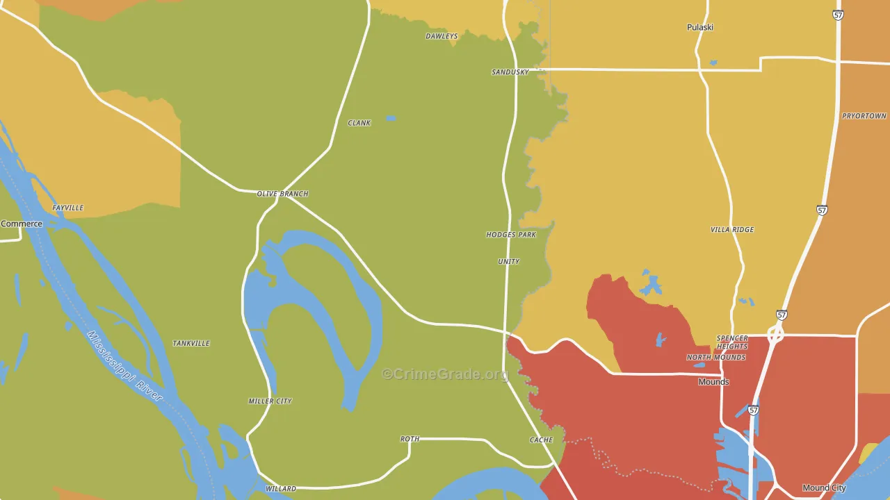 Alexander County, IL Map of Murder Rates