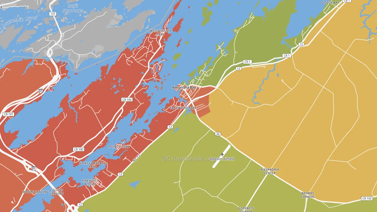 Alexandria Bay, NY Map of Murder Rates