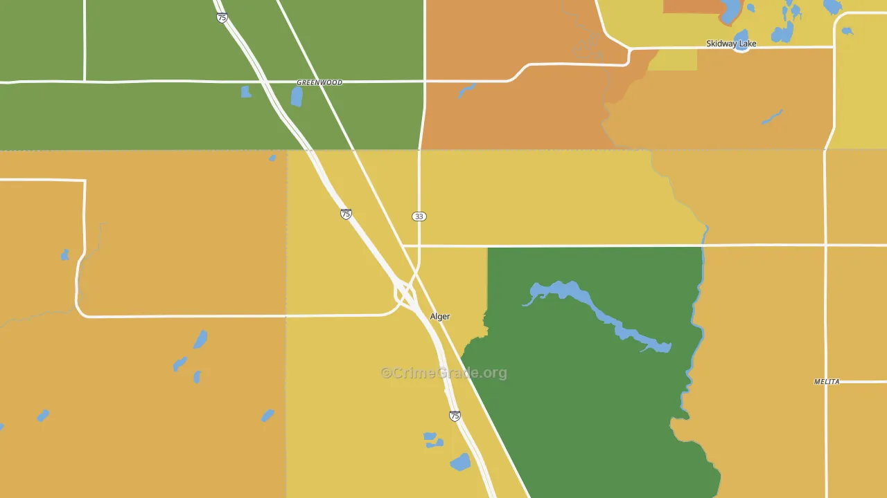 Alger, MI Map of Murder Rates