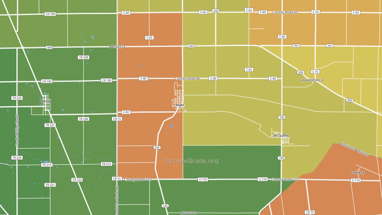 Alger, OH Map of Murder Rates