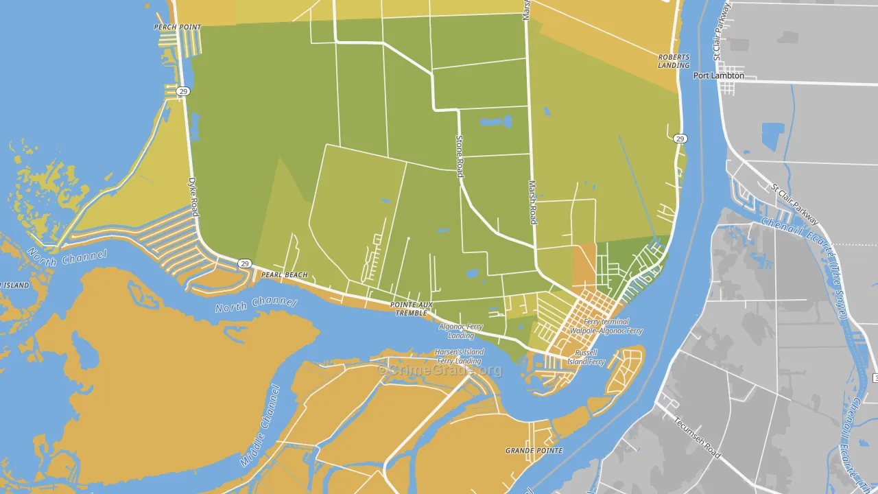 Algonac, MI Map of Murder Rates