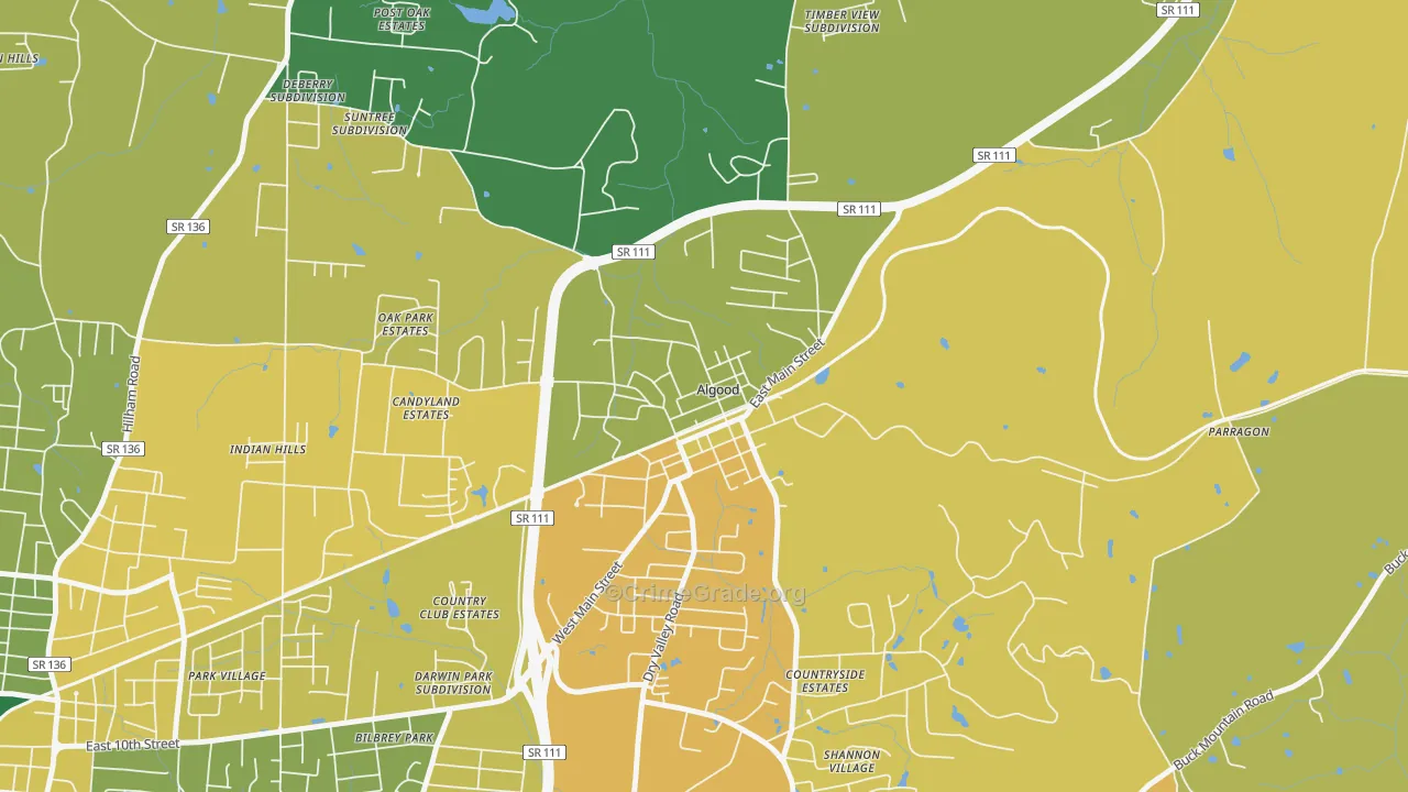 Algood, TN Map of Murder Rates