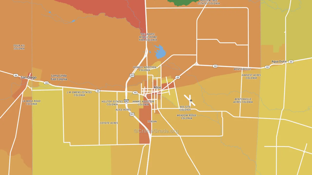 Alice, TX Map of Murder Rates