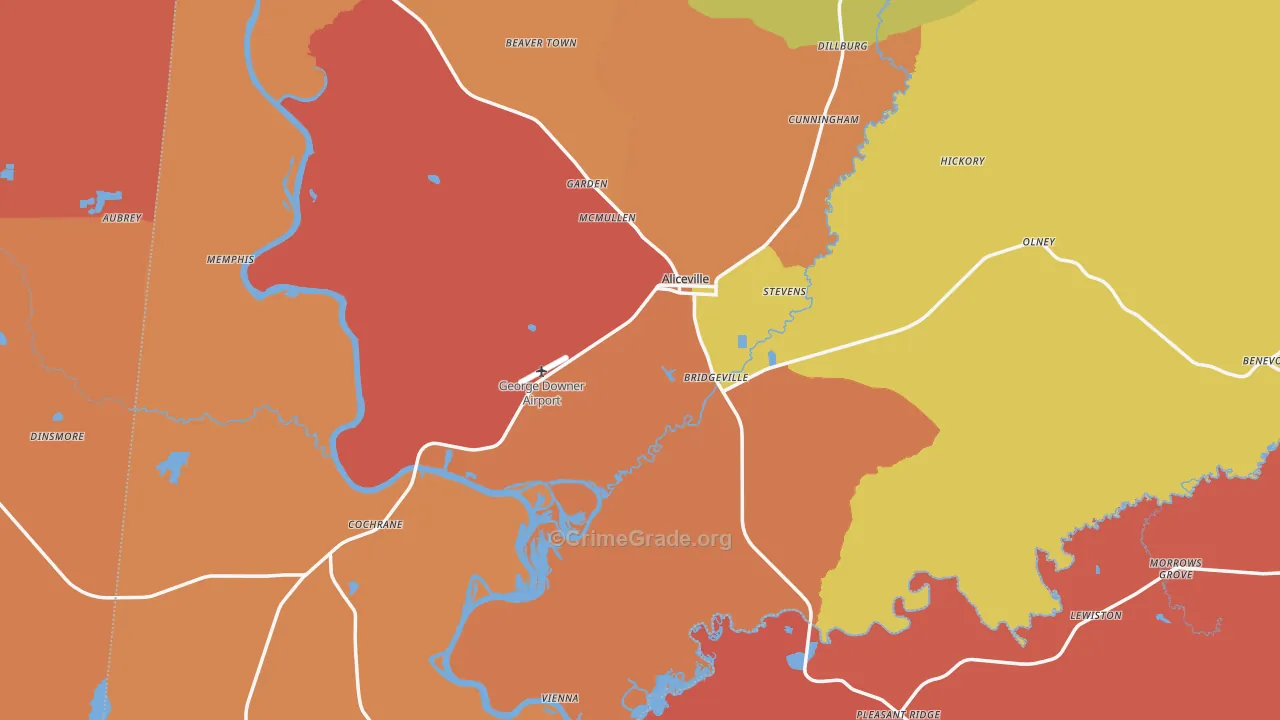 Aliceville, AL Map of Murder Rates