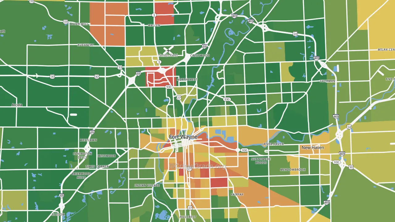 Allen County, IN Map of Murder Rates