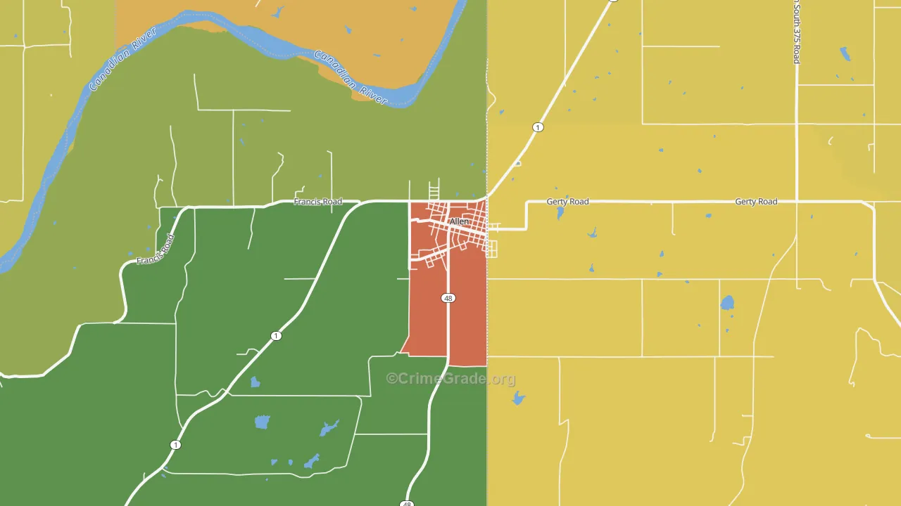 Allen, OK Map of Murder Rates
