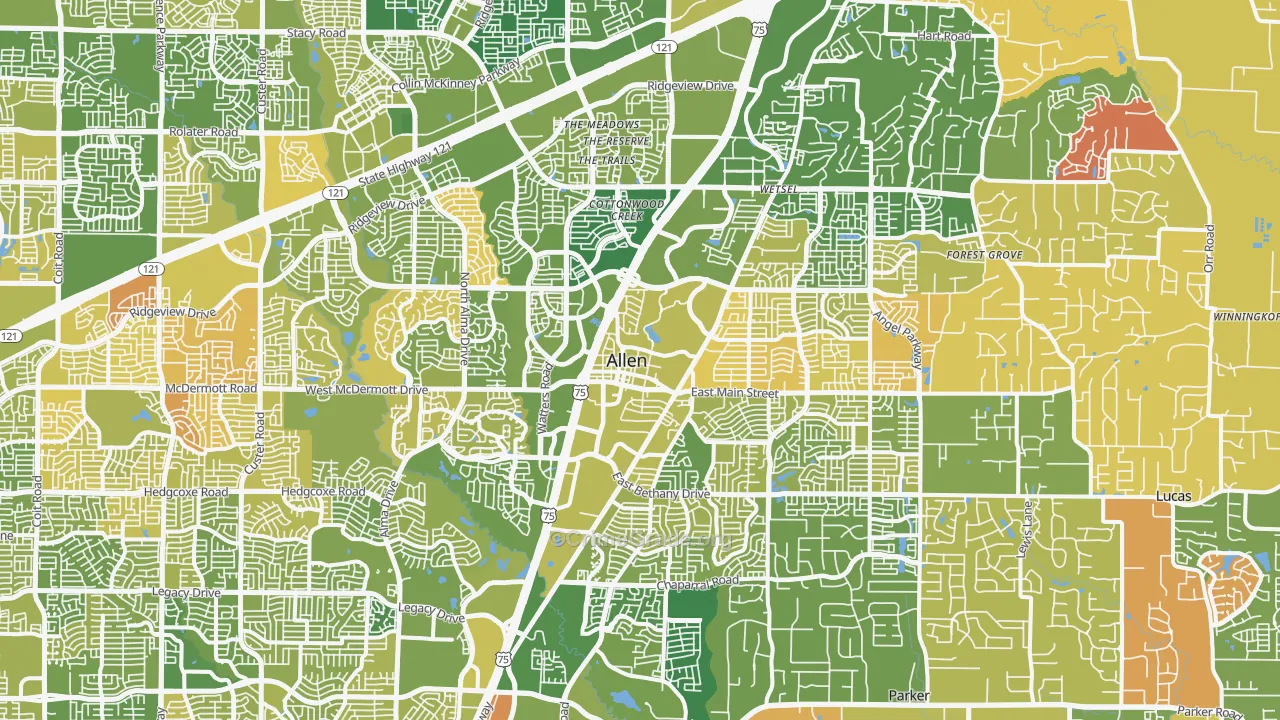Allen, TX Map of Murder Rates