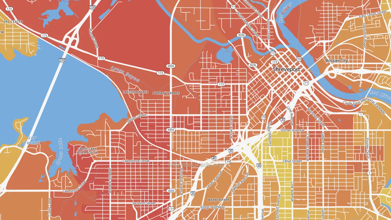 Allendale-Lakeside, Shreveport, LA Map of Murder Rates