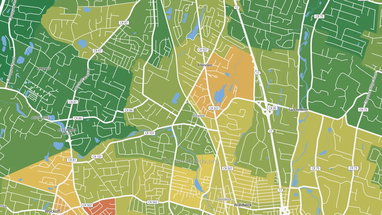 Allendale, NJ Map of Murder Rates