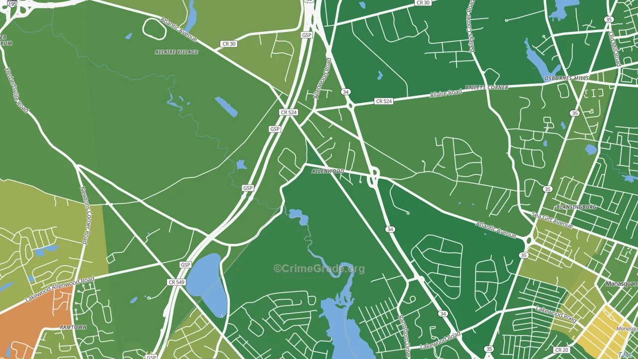 Allenwood, NJ Map of Murder Rates