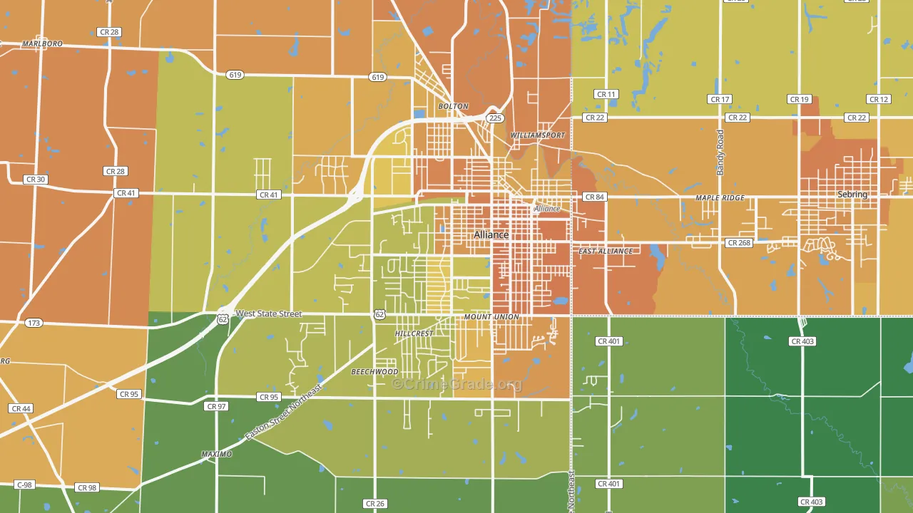 Alliance, OH Map of Murder Rates