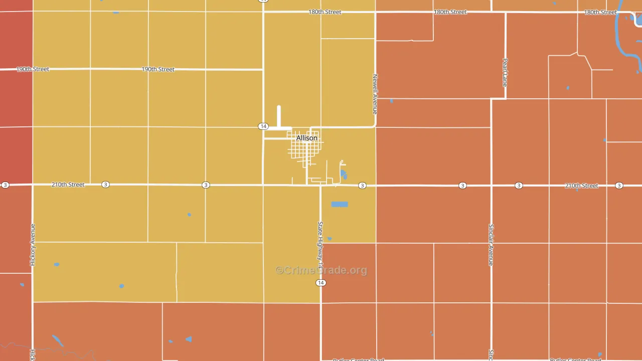 Allison, IA Map of Murder Rates